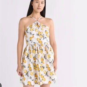 Free Assembly lemon print halter fit and flare cotton dress size S NWT